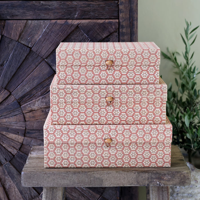 Amilly bambusbox 3 stk saman - coral blush&light nature