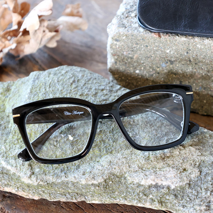 Lesgleraugu svört með gylltu