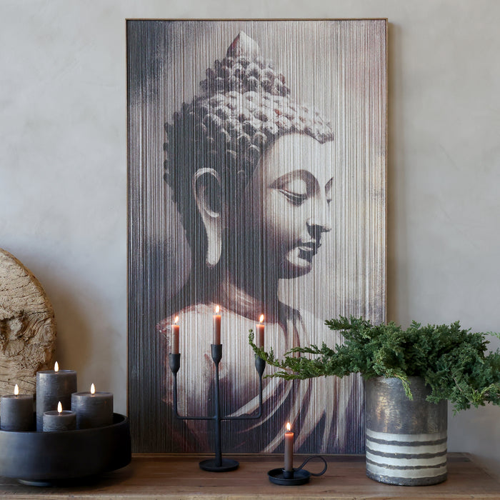 Mynd Buddha í ramma prentuð á snuru