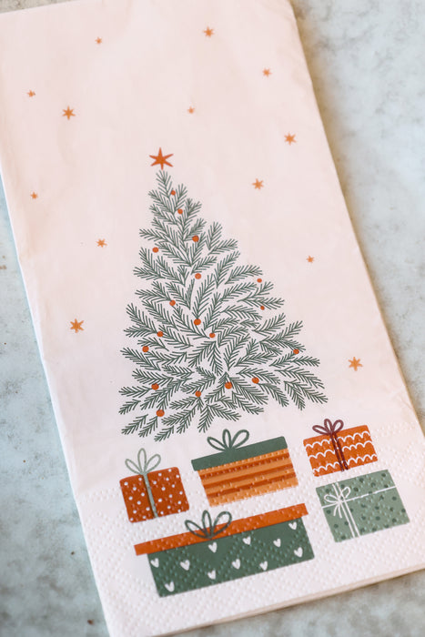 Servéttur með jólatré og pökkum