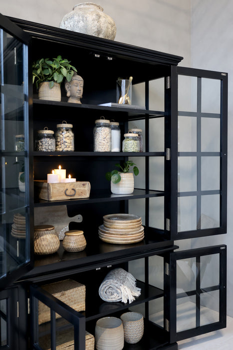 Skápur með 8 glerhurðum og  hillum svartur Marseille