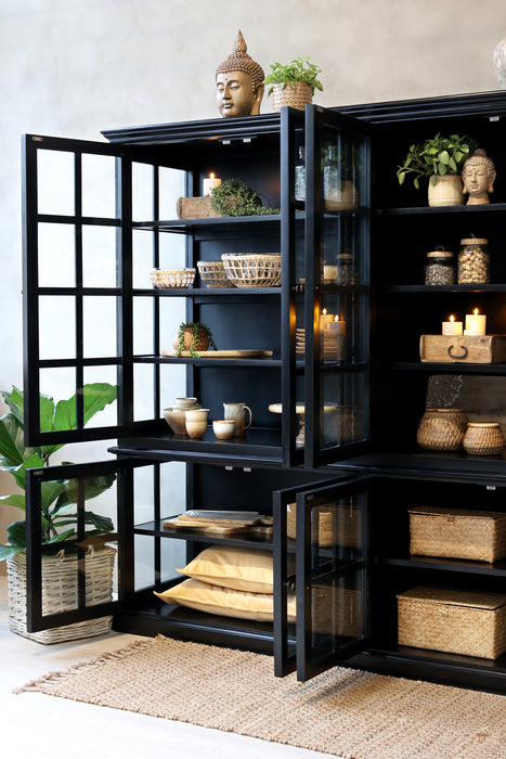 Skápur með 8 glerhurðum og  hillum svartur Marseille