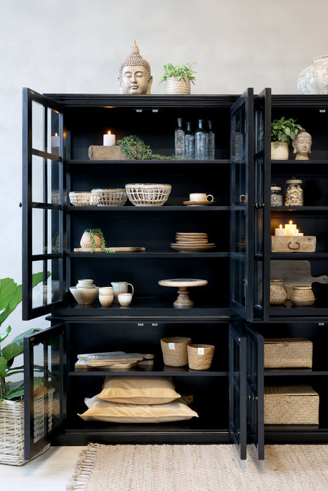 Skápur með 8 glerhurðum og  hillum svartur Marseille