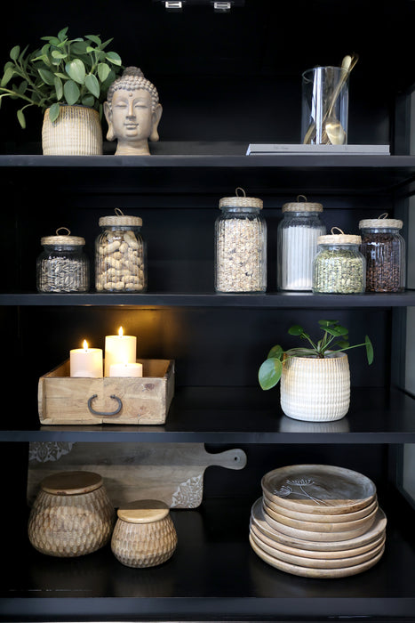 Skápur með 8 glerhurðum og  hillum svartur Marseille