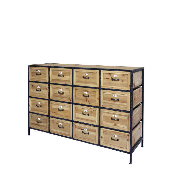 Viðarkommóða með postulínsstöfum