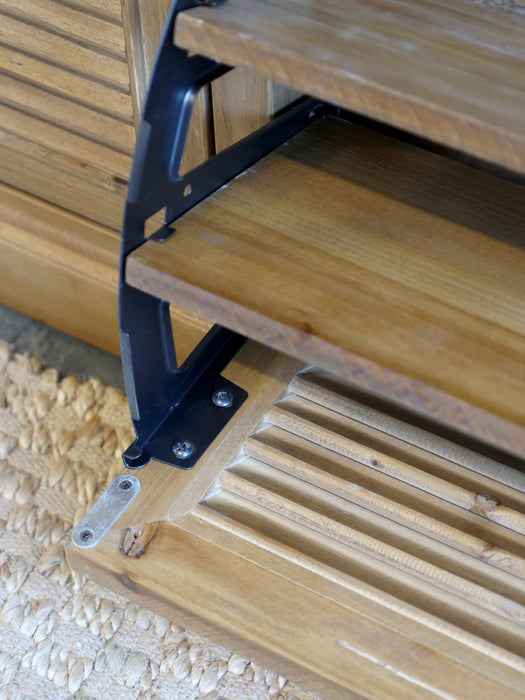 Bekkur  með hörlituðu efni og skóskúffum