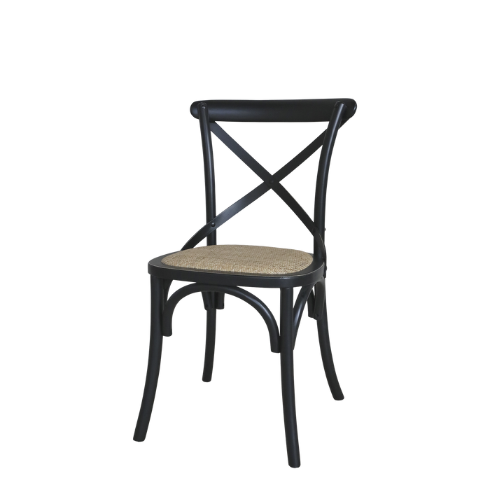 Stóll Franskur með Rattan setu og X-bak Svartur