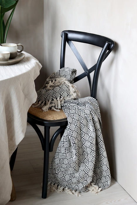 Stóll Franskur með Rattan setu og X-bak Svartur