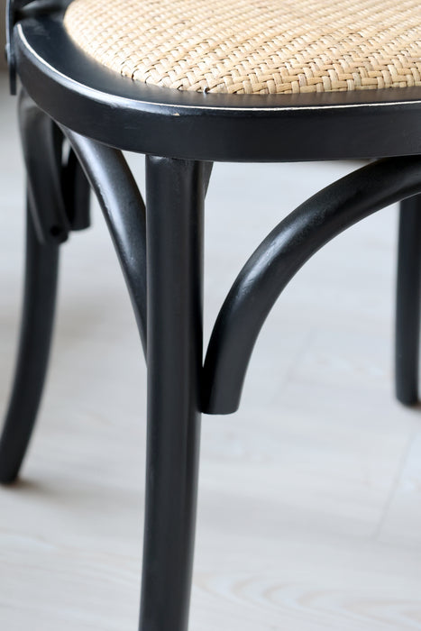 Stóll Franskur með Rattan setu og X-bak Svartur