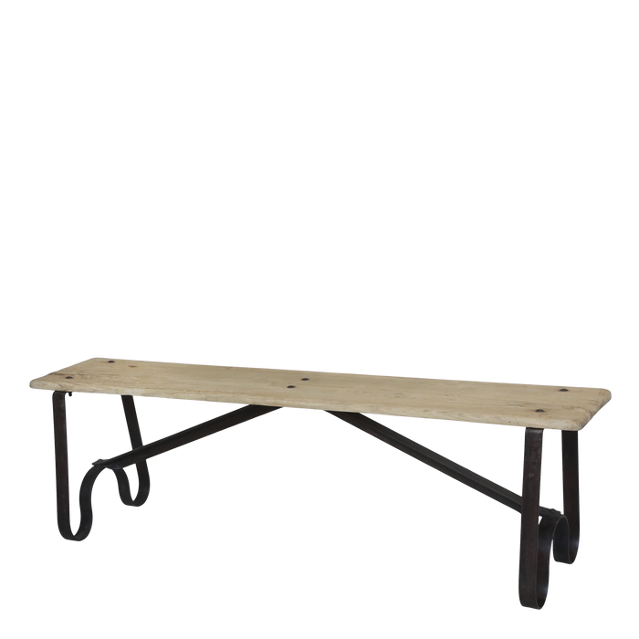 Grimaud bekkur  úr endurunnum við með járnfótum 152 cm