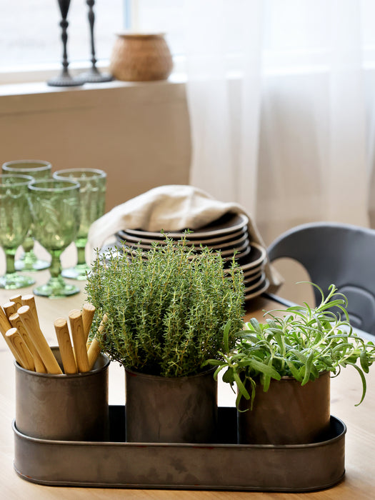 Blómapottur 3 saman á bakka Zink