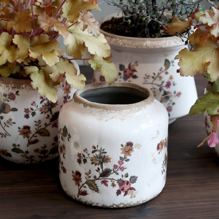 Keramikblómapottur með máluðum blómum - minni stærð
