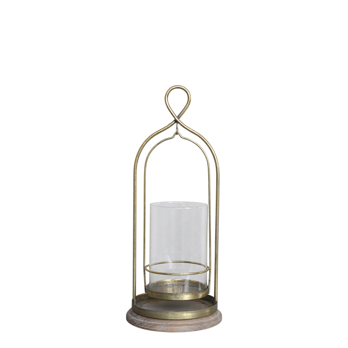 Kertalukt með viðarbotni Brass minni