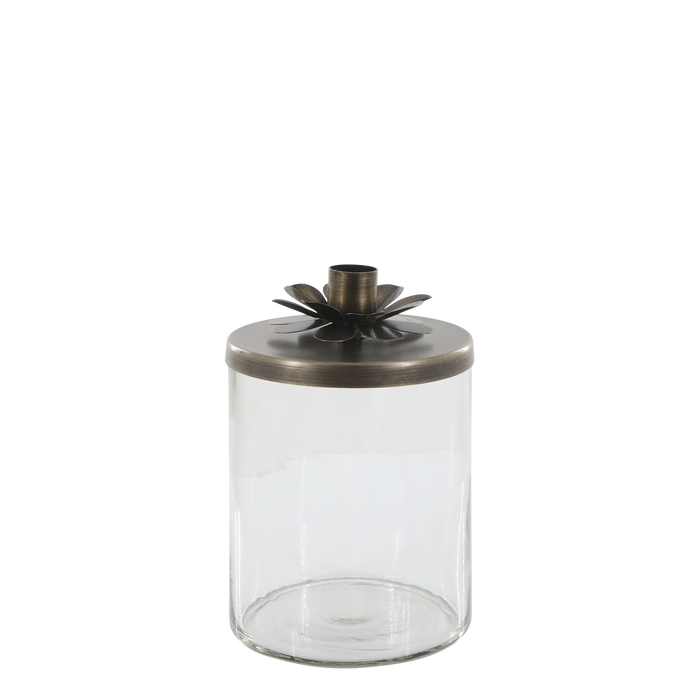 Kertaglas með blómi brass