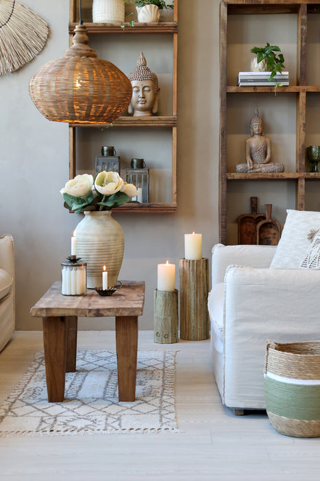 Kertaglas með blómi brass