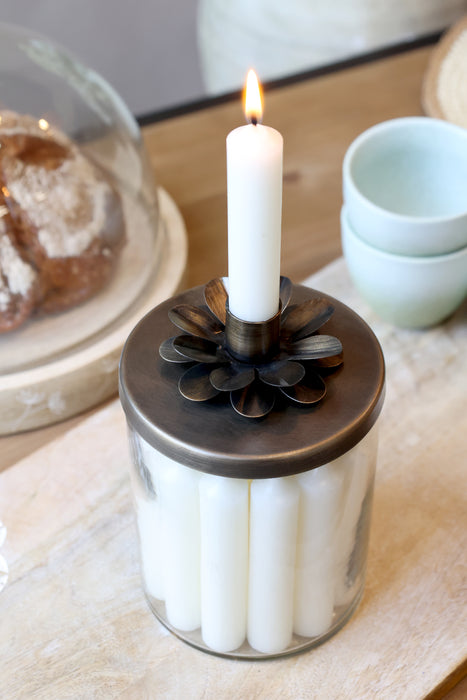 Kertaglas með blómi brass